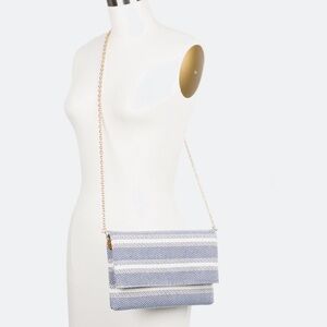 Market & Spruce Nichelle woven clutch purse navy white stripes with chain